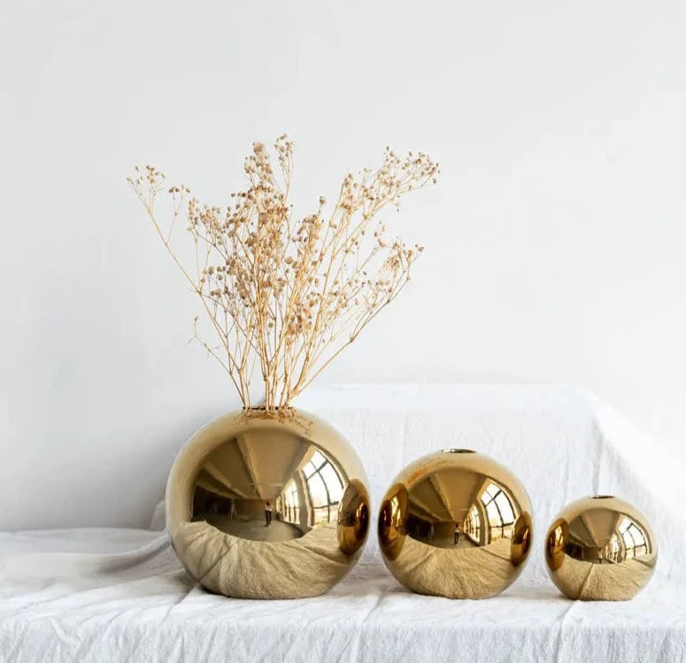 Vaso Esfera Dourado Cerâmica
