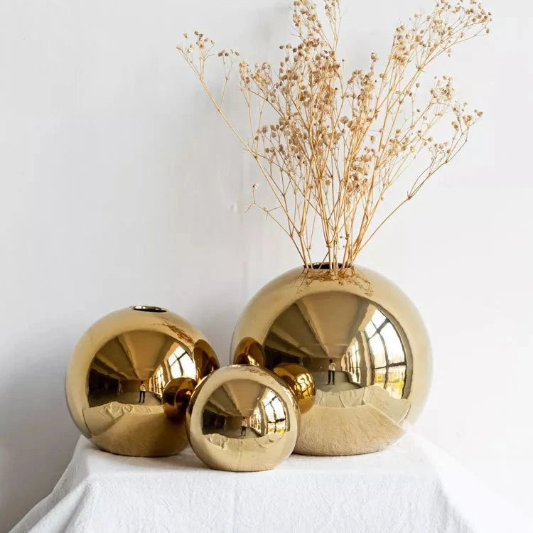 Vaso Esfera Dourado Cerâmica